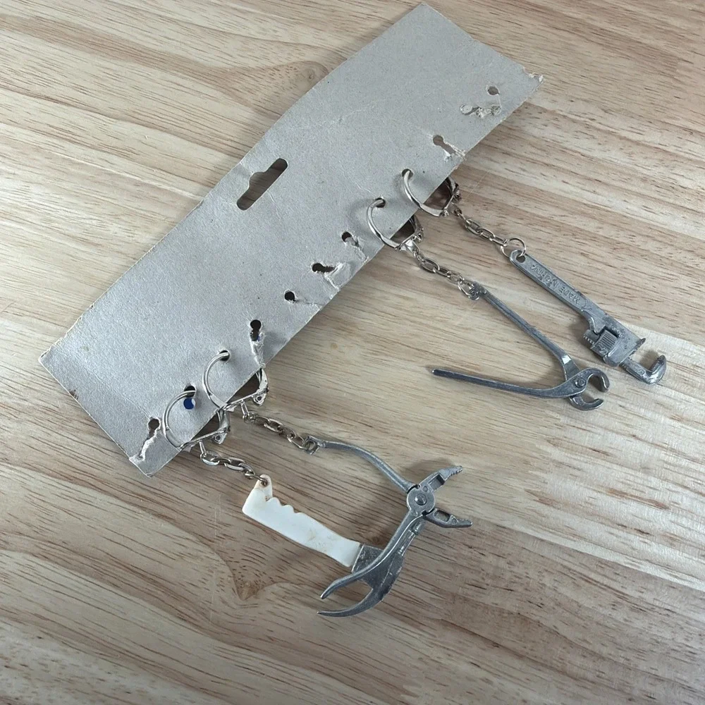 Vintage Miniature Working Tool Keychain Lot 4 Hammer Pliers Pipe & Wrench